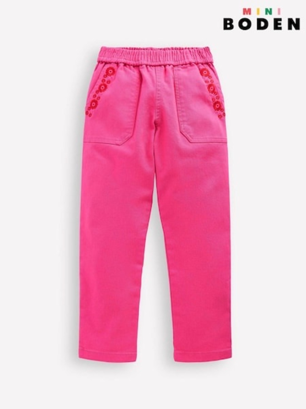 Mini Boden Cotton Pants Girls 11-12 Years Pink Embroidered Heart Pockets
